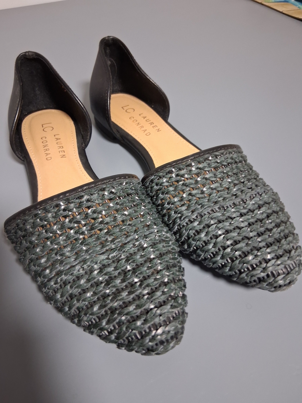 LC Lauren Conrad Black Woven D'Orsay Pointed Flats